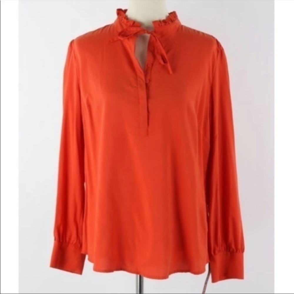 MERONA orange blouse with ruffle neck and tie